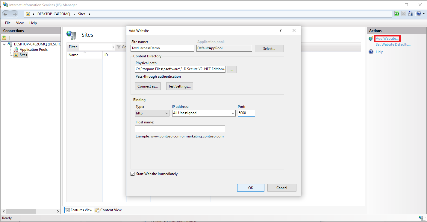 Adding website in IIS