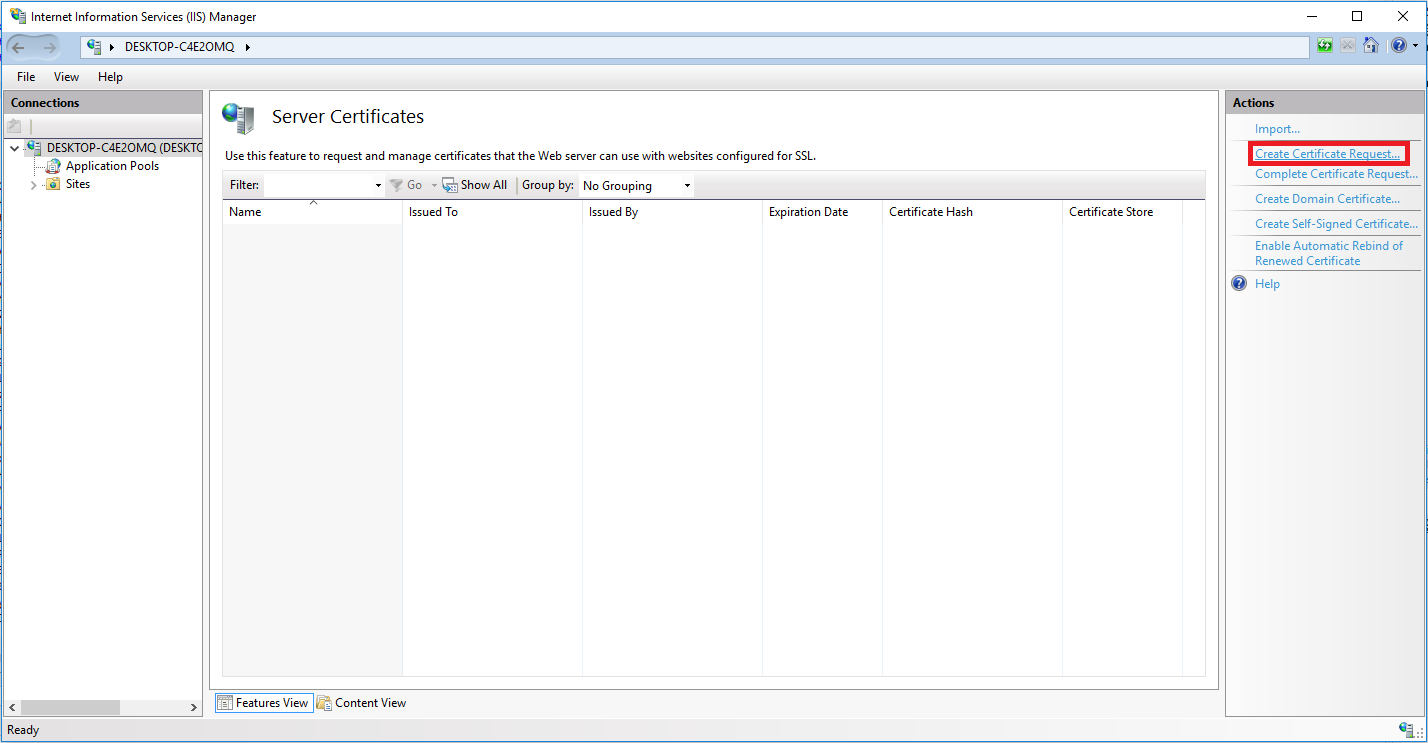 Create Certificate Request in IIS