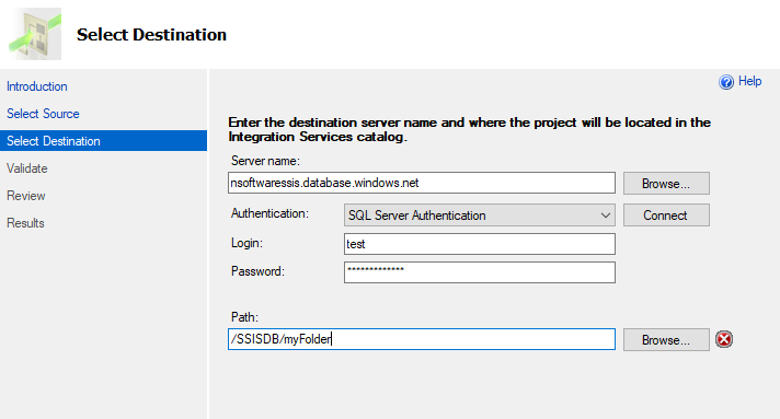 Azure Deploy Visual Studio Destination