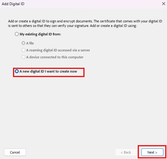 Add Digital ID dialog