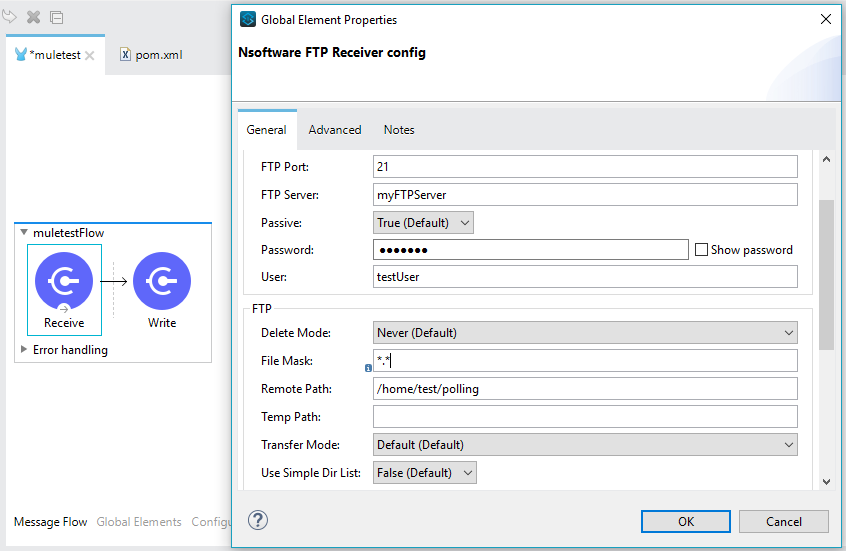 An example FTP Receive flow and configuration