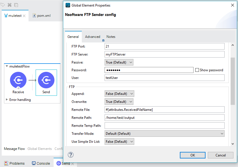 An example FTP Sender flow and configuration