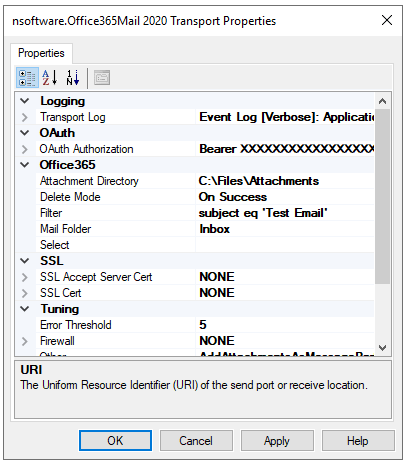 Office365Mail Receiver Properties