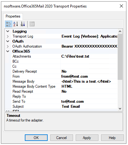 Office365Mail Transmitter Properties