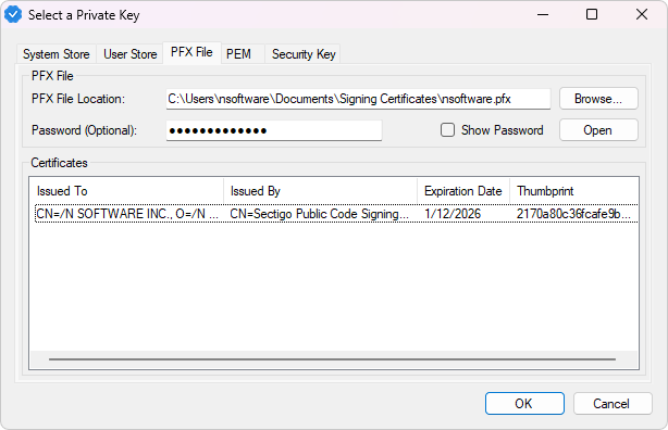 Select a Certificate