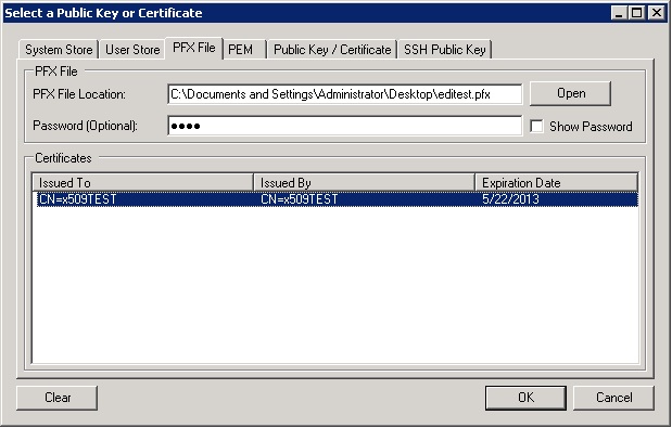 Certificate Selector Dialog