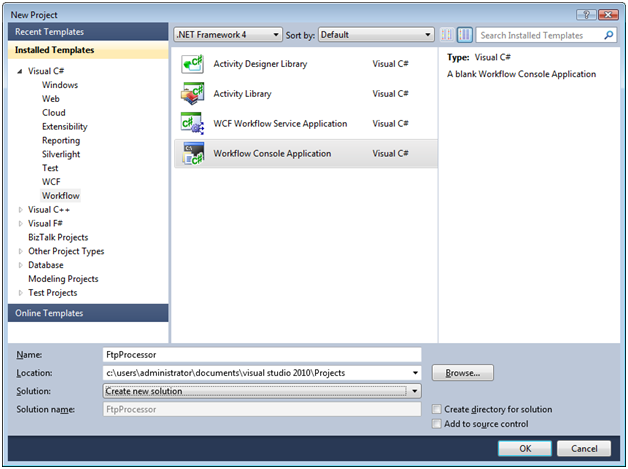 Creating a new Workflow Console Application in Visual Studio 2010